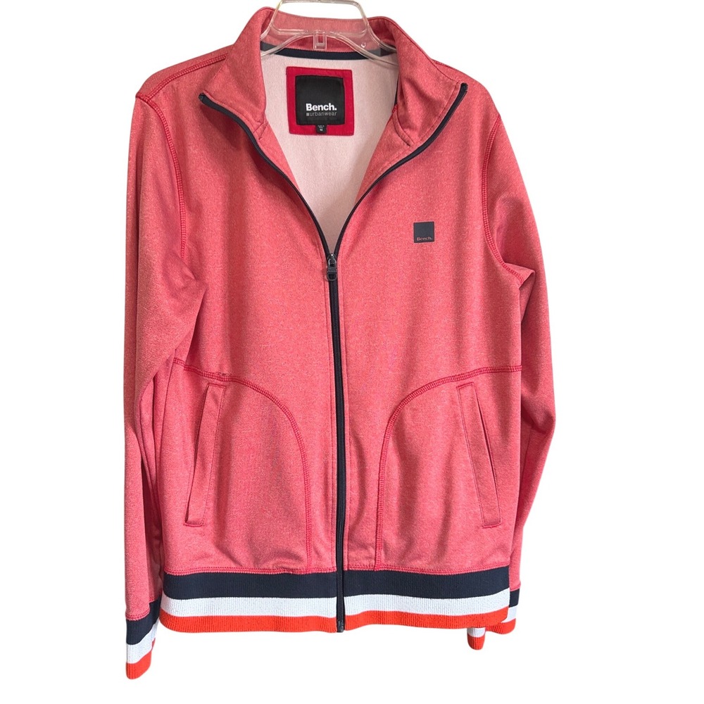 Bench Urbanwear Mens Track Jacket Red Heathered Full Zip Medium Striped